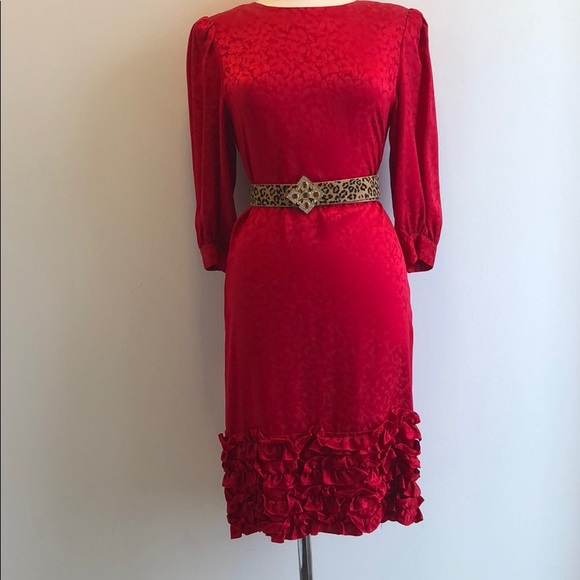 Dresses & Skirts - Vintage Red Silk Midi Dress